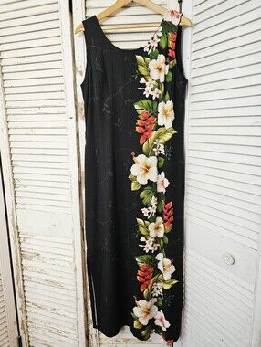 Vintage 90s Lava Hut Hawaiian Floral Print Shift Dress Midi/Maxi Small